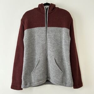 Vintage Wool Fleece Lined Zip Up Hooded Cardigan Sweater Jacket